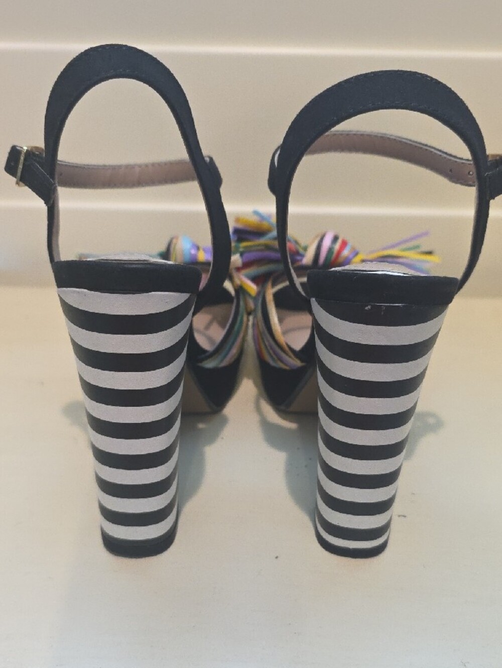 Betsey Johnson Black Sandals with Rainbow Fringe Bow - Picture 3 of 4